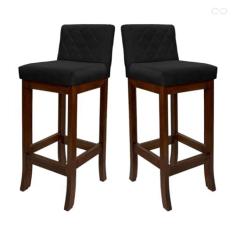 Imagem de Kit 2 Banquetas Média de Madeira Maciça Tóquio com Encosto Matelassê Suede Preto CCS