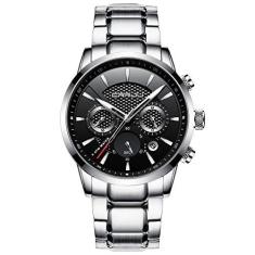 Imagem de Relógio de pulso masculino CRRJU Brand casual com cronógrafo de quartzo à prova d'água e pulseira  de aço inoxidável, black silver