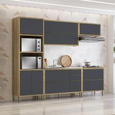 Imagem de Cozinha Completa Modulada 05 Peças 10 Portas 03 Gavetas Paola Carvalho Grafite Aramóveis