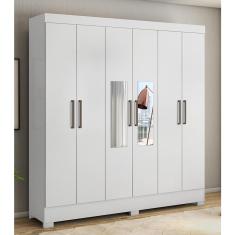 Imagem de Guarda Roupa Roupeiro Casal 63020 06 Portas 03 Gavetas c/ Espelho Prático Branco Demóbile