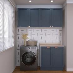 Imagem de Lavanderia Modulada 3 Peças 2 Armários Aéreos 4 Portas 1 Balcão Cabecasa Madeiramadeira Azul/Branco