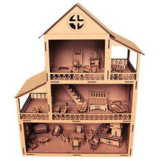 Imagem de Casa De Boneca 60cm + Kit Móveis Polly Lol Mdf Cru - Doce Arte Em Made