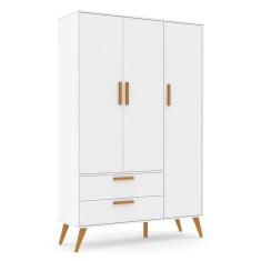Imagem de Guarda Roupa Infantil 3 Portas e 2 Gavetas Retrô 100% MDF Cor Branco Acetinado - Matic Móveis