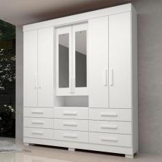 Imagem de Guarda Roupa Casal 6 Portas 9 Gavetas Capelinha com Espelho 100% Mdf Débora Acp Móveis Branco