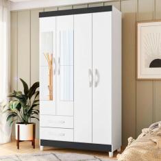 Imagem de Guarda-Roupa Solteiro com Espelho Âmbar Flex 4 PT 2 GV Branco