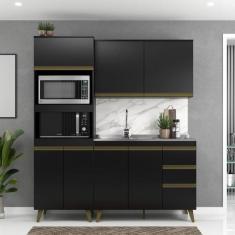 Imagem de Cozinha Ema Modulada 3 Pecas 7 Portas 3 Gavetas 190cm Preto