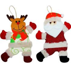 Imagem de Kit 2 Enfeites Árvore De Natal Papai Noel E Rena Natalino