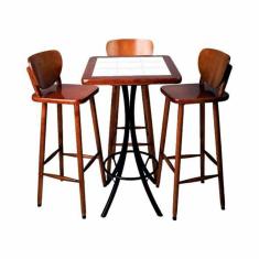 Imagem de Jogo Mesa Quadrada Bistrô Azulejo Branco 3 Banqueta - Imbuia