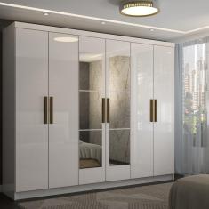 Imagem de Guarda-Roupa Casal Odisseia 6 Portas 2 Gavetas com Espelho Branco - Panorama Móveis