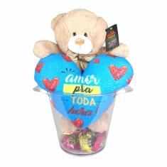 Imagem de Kit urso pelúcia balde gelo almofada coração Amor toda hora