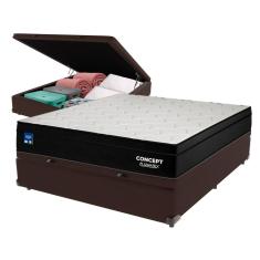 Imagem de Cama Box Baú Marrom e Colchão Casal Concept Molas Ensacadas Plumatex