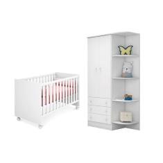 Imagem de Guarda Roupa Infantil 2 Portas e Berço Mini Cama Americano Doce Sonho Branco – Qmovi