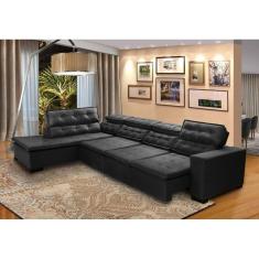 Imagem de Sofá 7 Lugares Canto Assento Retrátil Pillow Chaise D 3,60 x2,20 m Sttilo PRETO - MegaSul
