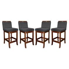 Imagem de Kit 4 Banquetas Média Estofada Turim Madeira Castanho Suede Cinza CCS