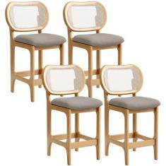 Imagem de Kit 4 Banquetas Baixa Bar Cozinha Sala de Jantar Betta L02 Mel Tela Linho Bege - Lyam Decor