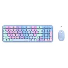 Imagem de Combo de teclado e mouse sem fio, teclado flexível UBOTIE colorido gradiente colorido retrô para máquina de escrever, conexão de 2,4 GHz e mouse óptico