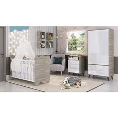 Imagem de Quarto de Bebe Completo 3 Peças 1 Cômoda 1 Roupeiro 1 Berço Pipoca Móveis Percasa Fresno/branco