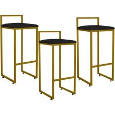 Imagem de Kit 03 Banquetas Alta Para Cozinha Sala De Jantar Hanna L02 Dourado Co