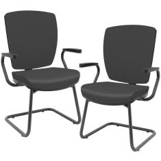 Imagem de Kit 02 Cadeiras De Escritório Fixa Executiva Office Preto Slim Alta Flexi P03 Vinil Preto