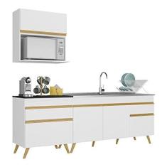 Imagem de Armário de Cozinha Compacta 220cm Veneza Multimóveis V2075 Branco/dourado