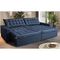 Imagem de Sofá Sem Caixa Retrátil Reclinável 2,15m Cama Inbox França Velusoft Azul