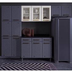 Imagem de Armário de Cozinha Aéreo 3 Portas com Vidro Diamante Telasul Branco