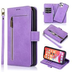 Imagem de Capa de couro de luxo para iPhone 14 13 12 11 Pro XS Max XR X SE 2022 8 7 6 6S Plus Carteira com zíper Capa removível, roxa, para iPhone 12