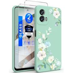 Imagem de Yucenx Capa para Motorola Moto G Stylus 5G 2023, capa de telefone de silicone líquido floral para meninas, mulheres, à prova de choque, antiarranhões, capa de proteção macia com 2x protetores de tela