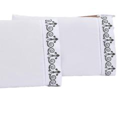 Imagem de Jogo lençol quarto casal Padrão bordado 3 pç branco Petróleo