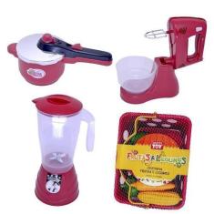 Imagem de Menino Infantil Cozinha Eletro Panela Vermelho 16Peças - Altimar