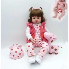 Imagem de Bebê Reborn Suzy Boneca Realista Pode Dar Banho 48cm Girafinha Anjos E