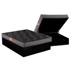 Imagem de Cama Box Baú Casal: Colchão Espuma Polar D20 Pérola + Base CRC Suede Black(138x188)