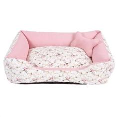 Imagem de Cama para Cachorro ou Gato Tamanho Médio 60x55cm + Ossinho Floral Rose