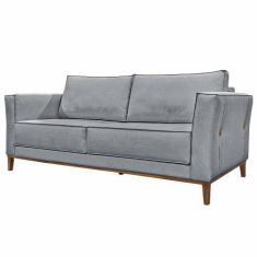 Imagem de Sofá Decorativo 3 Lugares 210cm Pés em Madeira Tarantino Linho Cinza G