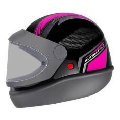 Imagem de Capacete Para Moto Automático EBF Barato Fechado Motoboy, Preto e Rosa