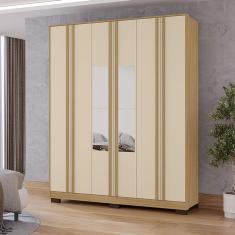 Imagem de Guarda Roupa Casal Austin 6 Portas 2 Gavetas com Espelho I01 Carvalho Off White - Clique Chique Móveis
