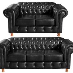 Imagem de Conjunto De Sofá 3 Lugares E 2 Lugares Chesterfield Luís XV Preto