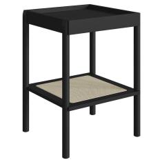 Imagem de Mesa Lateral Com Prateleira Pés Madeira Arlo A10 Nero-preto - Mpozenato