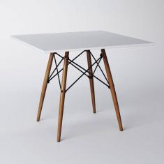 Imagem de Mesa Eames Eiffel Quadrado Tampo De Madeira 90cm Branco - Cor: Branco