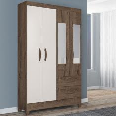 Imagem de Guarda-roupa Solteiro Real 4 Portas 2 Gavetas Com Espelho Mocaccino Rústico/marrom Off White