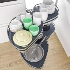 Imagem de Armários de cozinha com cesta de canto, armário de canto com bandeja giratória de 2 camadas, organizador multiuso, prateleira cega de canto giratória, direita