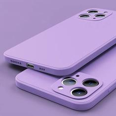 Imagem de Capa quadrada de telefone de silicone líquido para iPhone 14 12 11 13 Pro Max Mini X XR XS 7 8 Plus SE 2 Capa de proteção de lente completa, grama roxa, para iPhone 14