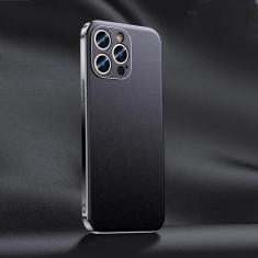 Imagem de Capa de telefone de couro de vaca genuíno para iPhone 12 11 13 14 Pro Max Plus revestimento de luxo capa traseira com proteção total de lente, preta (A006), para iPhone 12 Pro