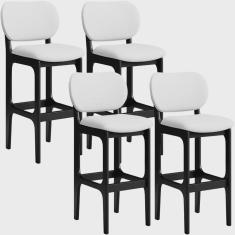Imagem de Kit 04 Banquetas Alta Para Cozinha Madeira Fixa Betta L02 Preto Facto Branco - Lyam Decor