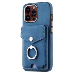 Imagem de Capa de telefone de couro com anel de dedo para iPhone 15 Pro Max 14 13 12 11 Pro Max 15 Plus 13 Pro Carteira com compartimentos para cartão, azul, para iPhone 13 Pro
