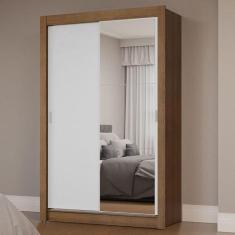 Imagem de Guarda-roupa Solteiro 2 Portas de Correr com Espelho Rustic/branco Milano Madesa