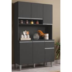 Imagem de Cozinha Kit Márcia Compacta 6 Portas 1 Gaveta  Cinza Fosco Ajl