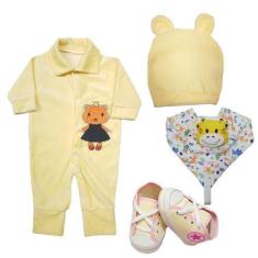 Imagem de Kit Bebê 4Pçs Macacão Touca Tênis e Naninha Maternidade - Koala Baby, 