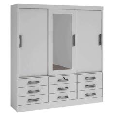 Imagem de Guarda Roupa 3 Portas 9 Gavetas com Espelho Meridian D Doro Cor Branco