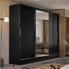 Imagem de Guarda-roupa Casal 3 Portas 2 Gavetas Plata Preto - Amendola